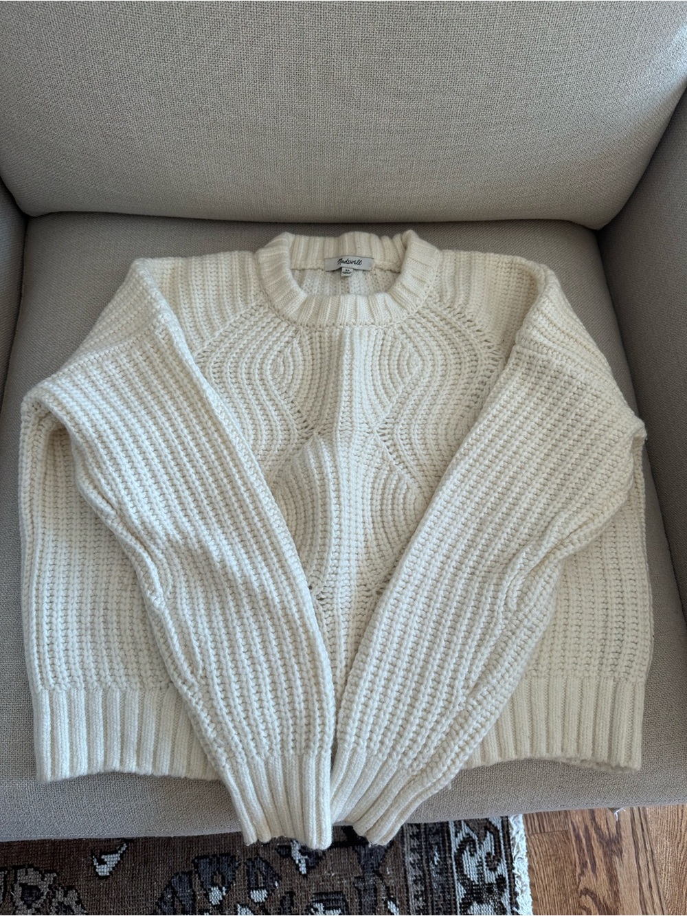 Madewell Cream Cable-Pattern Crewneck Sweater